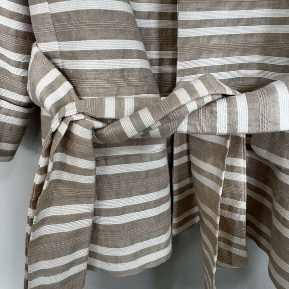 Jones New York Signature Tan Striped Jacket w Tie Belt Womens M Cotton Linen - Picture 4 of 9